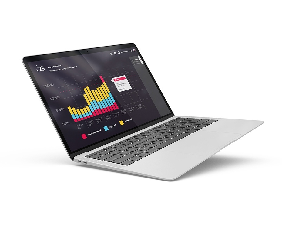 Laptop computer showing energy data graphic.